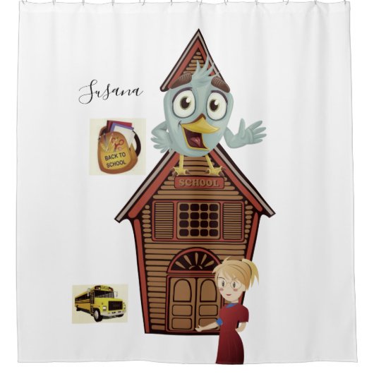 Shower Curtain Terug naar school Leerbus Douchegordijn (Voorkant)