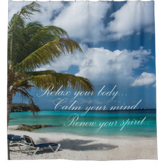 Shower Curtain/Tropical Beach met Quote Douchegordijn