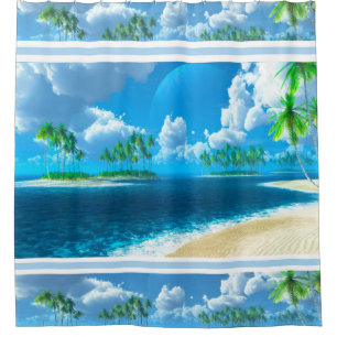 Shower Curtain/Tropical Beach with Palm Trees Douchegordijn