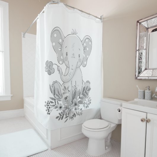 Shower Curtains Elephant Floral Douchegordijn (In situ)