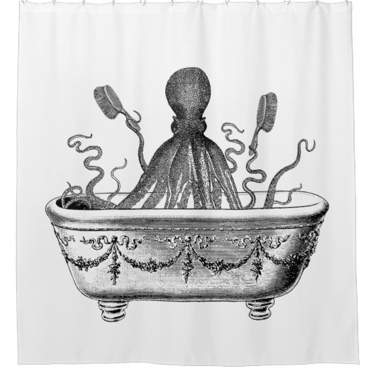 Shower gordijn met  octopus in bad (Voorkant)