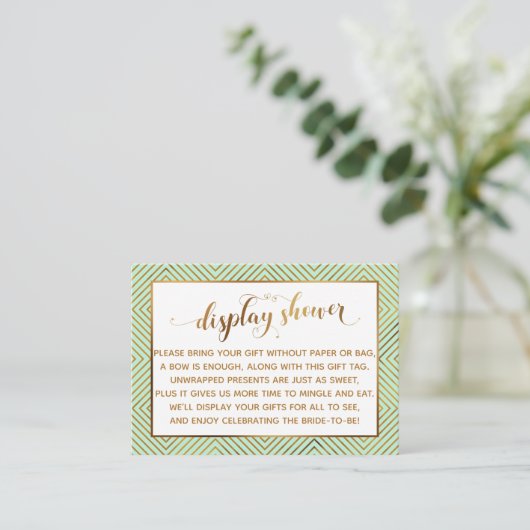 Shower Heart Gold Script Gift Label, Mint Informatiekaartje (Staand voorkant)