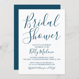 Shower Invitation Navy and White Script Bridal Kaart
