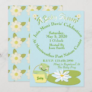 Shower Invitation w/Cute Baby Frog & Lilly Pad Kaart