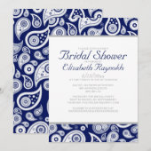 Shower Invitations Navy Blue Paisley Bridal Kaart (Voorkant / Achterkant)