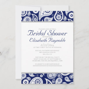 Shower Invitations Navy Blue Paisley Bridal Kaart