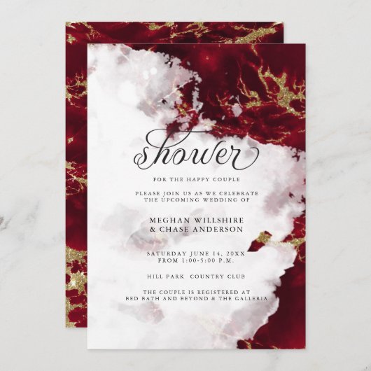 Shower Invite | Ruby Red Waterverf Geode Kaart (Voorkant / Achterkant)