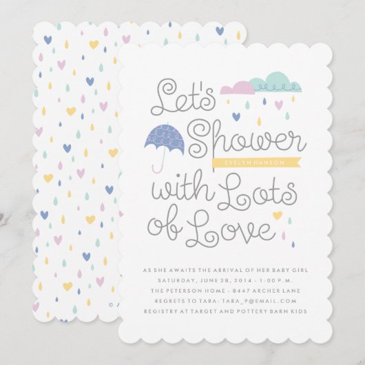 Shower met Love Baby shower Invitation - Blue Kaart (Voorkant / Achterkant)