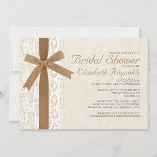 Shower-uitnodigingen in Brown Bow & Lace Bridal Kaart