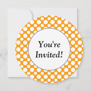 Shower White Polka Dots Oraqnge Round Invitation Kaart