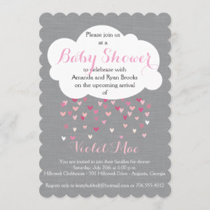 "Showered with Love" Baby Girl Shower Invitation Kaart