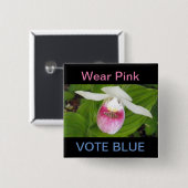 Showy Pink Lady Slipper Square Button (Voorkant /achterkant)