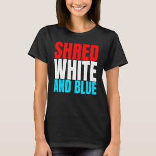 Shred wit en blauw is gewichtheffen oefening t-shirt