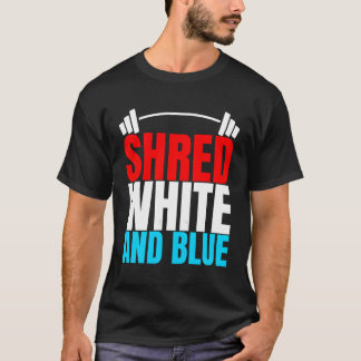 Shred wit en blauw is gewichtheffen oefening t-shirt