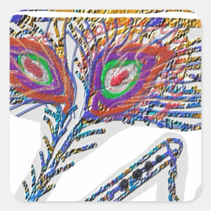 Shri KRISHNA : FLUIT, Pauwveer, Makhan Vierkante Sticker