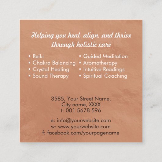 Shri Yantra - Sri Yantra - Shri Chakra - Koper Vierkante Visitekaartje (Achterkant)