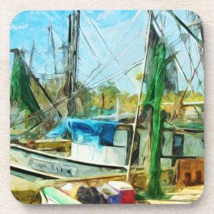 SHRIMP BOATS DOCKED Abstracte Impressionist.jpg Bier Onderzetter
