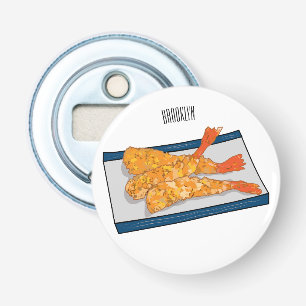 Shrimp tempura cartoon illustratie button flesopener