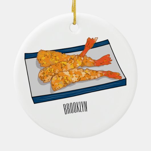 Shrimp tempura cartoon illustratie keramisch ornament (Achterkant)