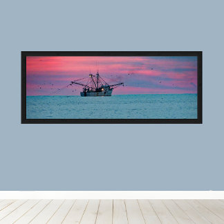 Shrimping Boat at Sundown Poster