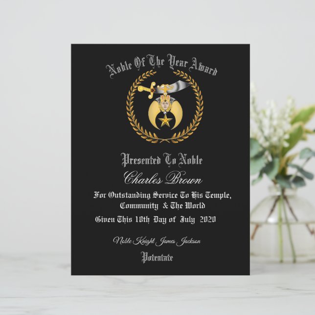 Shriners Certificaat  (Staand voorkant)