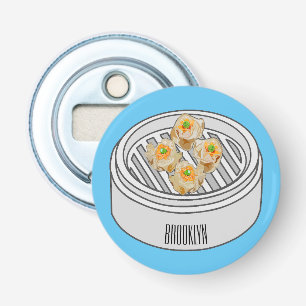 Shumai dim sum cartoon illustratie button flesopener