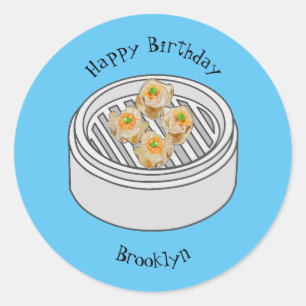 Shumai dim sum cartoon illustratie ronde sticker