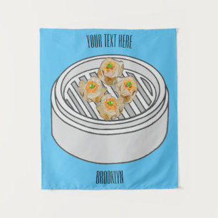 Shumai dim sum cartoon illustratie wandkleed