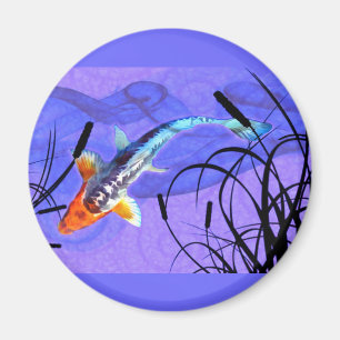 Shusui Koi in een Paarse Pond met Cattails Magneet