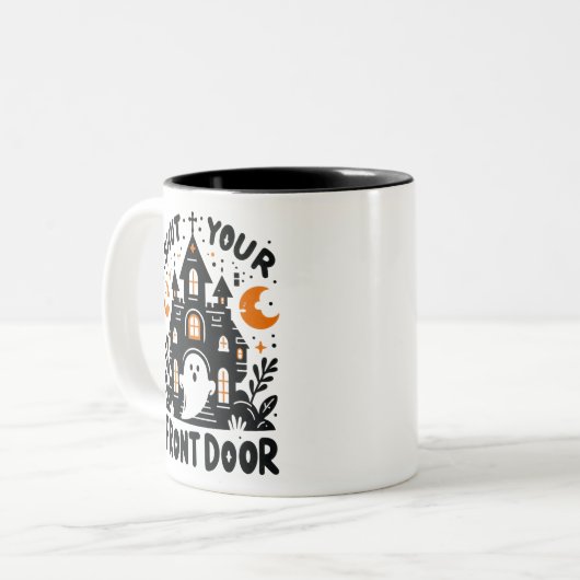 Shut Your Front Door Mug – Cute Halloween Ghost   (Devant gauche)