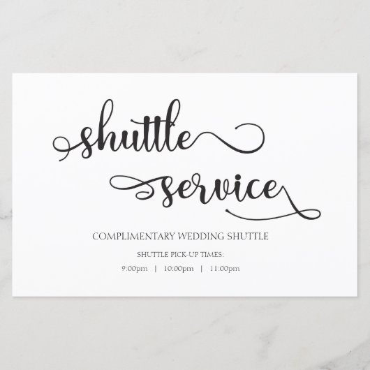 Shuttle Service Black White Wedding Sign (Voorkant)