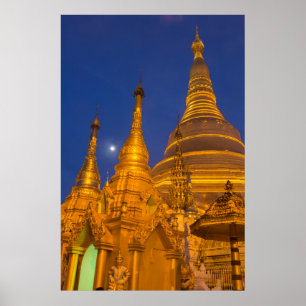 Shwedagon Pagoda bij nacht, Myanmar Poster