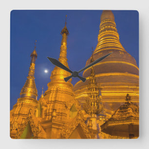Shwedagon Pagoda 's nachts, Myanmar Vierkante Klok
