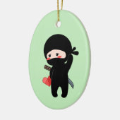 Shy Blushing Ninja Holding Origami Heart Green Keramisch Ornament (Links)