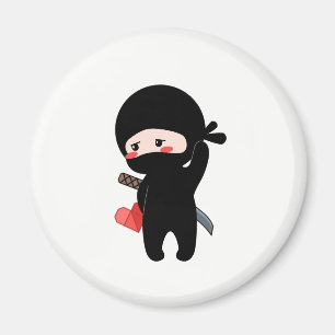 Shy Blushing Ninja Holding Origami Paper Heart Magneet