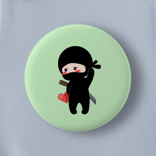 Shy Blushing Ninja Origami Paper Heart Green Ronde Button 5,7 Cm