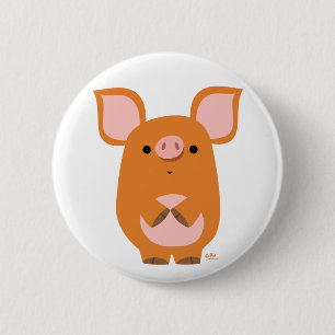 Shy Cartoon Pig-knoopbadge Ronde Button 5,7 Cm