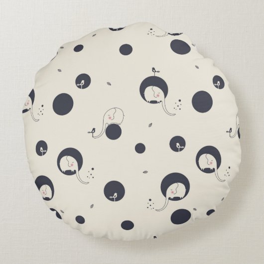 Shy Elephant Pattern Rond Kussen (Achterkant)