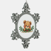 Shy Kawaii Teddy Bear Mistletoe Christmas Tin Sneeuwvlok Ornament (Links)