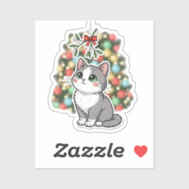 Shy Mistletoe Meow Cute Blushing Cat Christmas Sticker