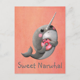 Shy Narwhal met Donut Briefkaart