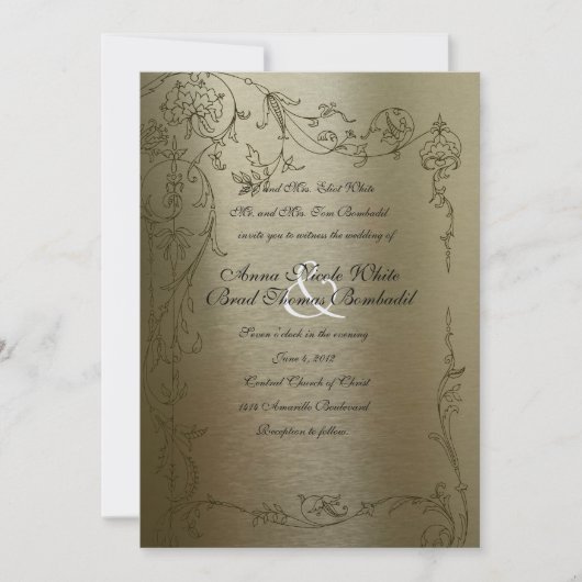 Shy Unicorn Gold Metallic Faire-part de mariage (Devant)
