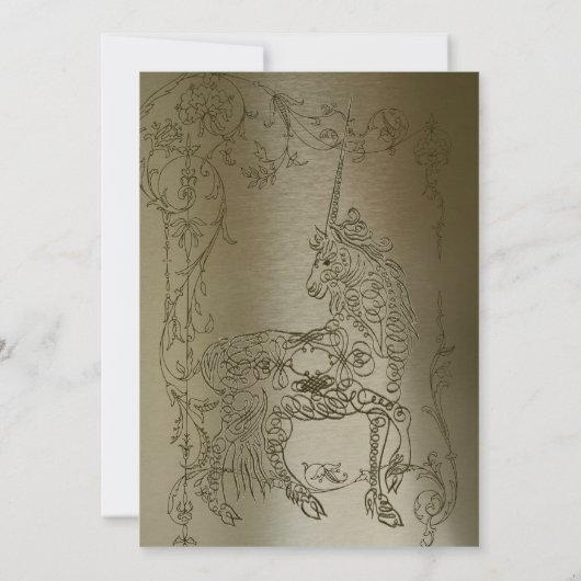Shy Unicorn Gold Metallic Faire-part de mariage (Dos)