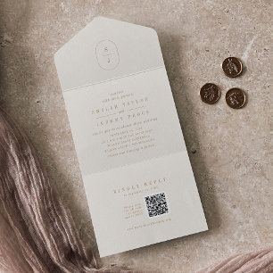 SHYLAH QR Code Minimal Gold Cream Neutral Wedding All In One Uitnodiging
