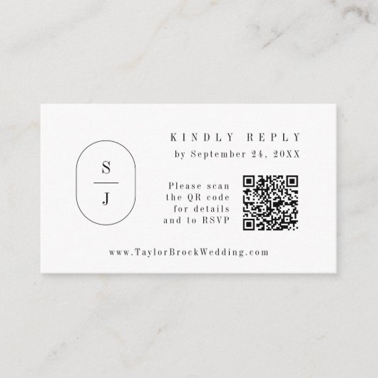 SHYLAH QR Code Monogram Elegante Trouwen RSVP Kaar Informatiekaartje (Voorkant)