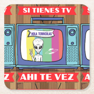 Si Tienes TV Ahi te Vez trekkoord tas Vierkante Kartonnen Onderzetter