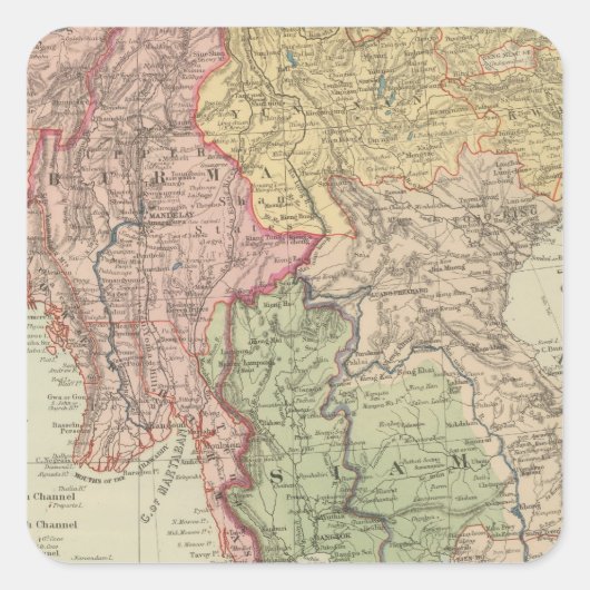 Siam, Birma en Anam Vierkante Sticker (Voorkant)