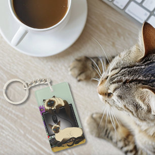 Siamees Bureaustoel Kantoor Kat Fun Grappig Ondeug Sleutelhanger