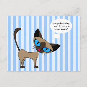 Siamees - Happy Birthday Cat Years - Briefkaart