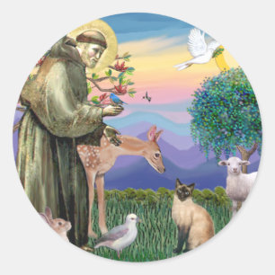 Siamees Kat en St Franciscus Ronde Sticker